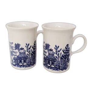 Set of Two Blue Willow Churchill England Ceramic Coffee Mugs